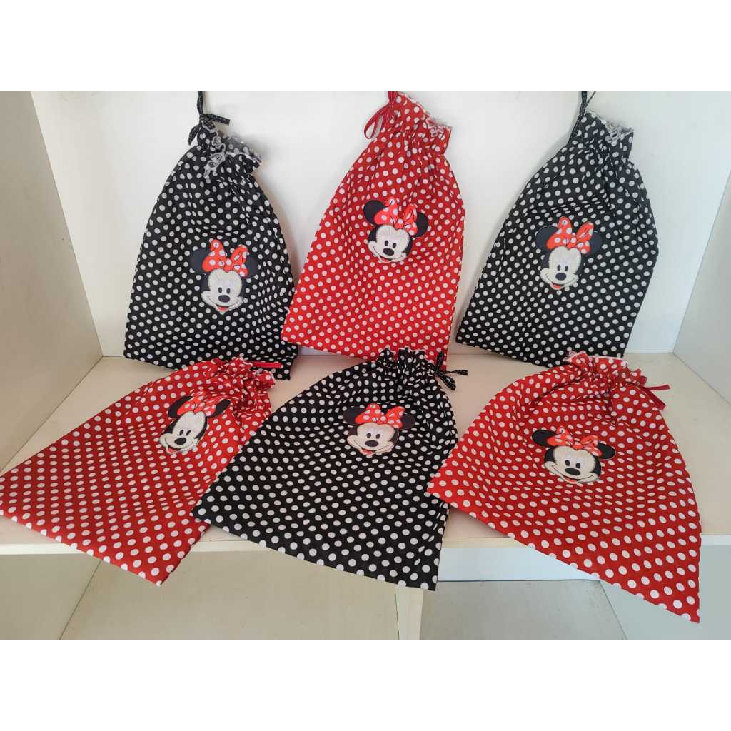 Porta lingerie bordado colorido sacola de calcinhas Minnie VERMELHO E PRETO(envio aleatorio)