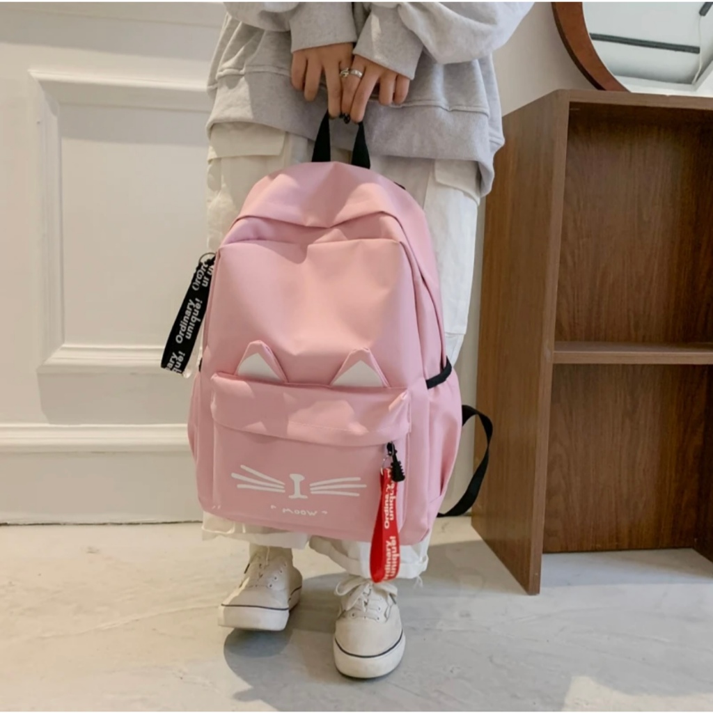 Mochila feminina de nylon com estampa de gato em Oferta na Shopee