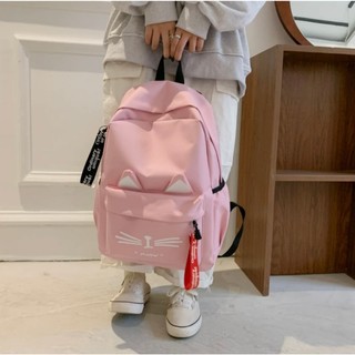 Mochila feminina de nylon com estampa de gato
