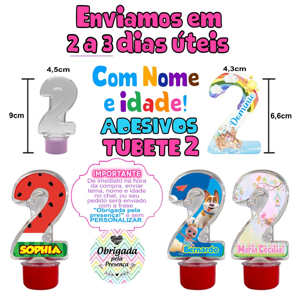 Etiqueta Adesiva Personalizada Para Tubete em Formato De Número 2 (todos os temas) em Oferta na Shopee