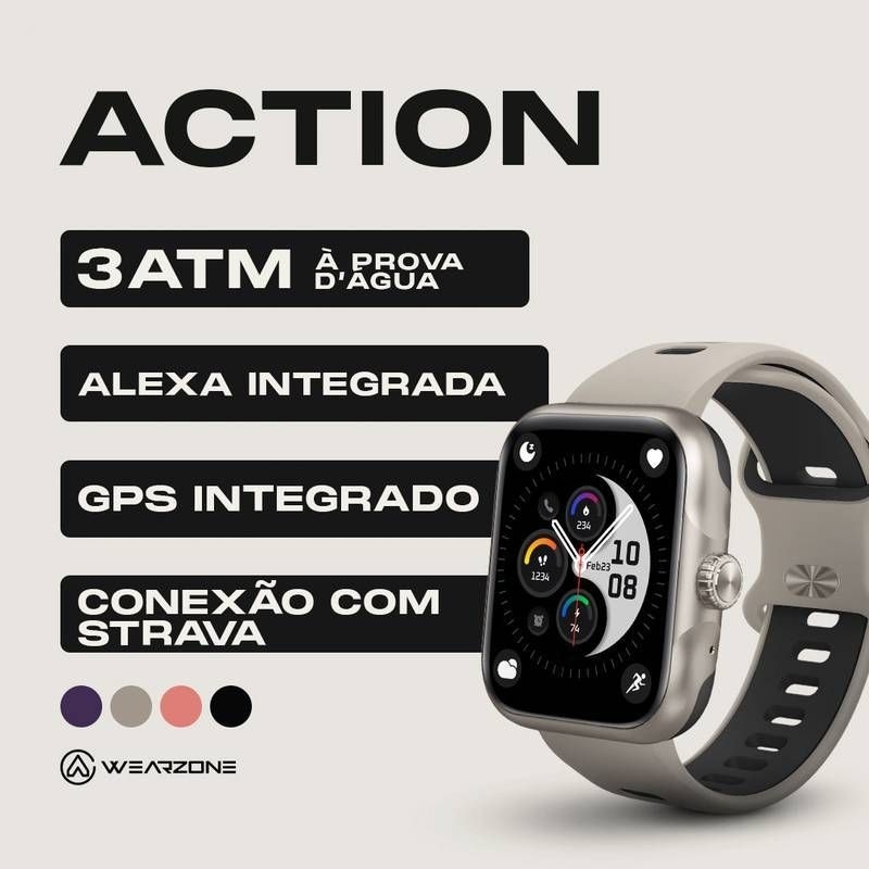 RELÓGIO SMARTWATCH Original ACTION WEARZONE | À PROVA D'ÁGUA 3 ATM| GPS INTEGRADOS CONEXÃO C/ STRAVA