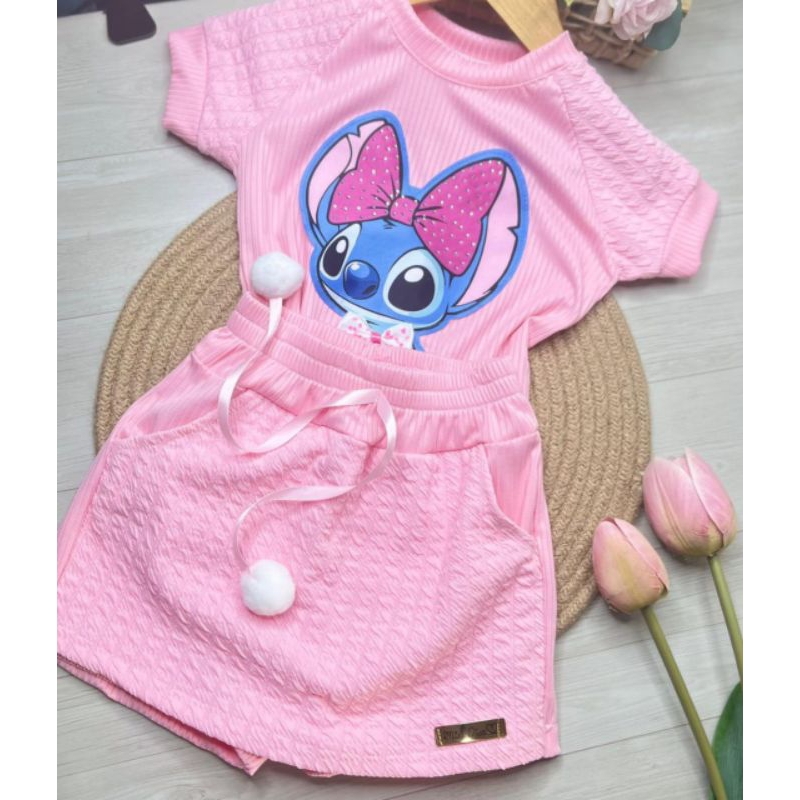 conjunto Stitch shorts e blusa TAM 4 ao 10 em Oferta na Shopee