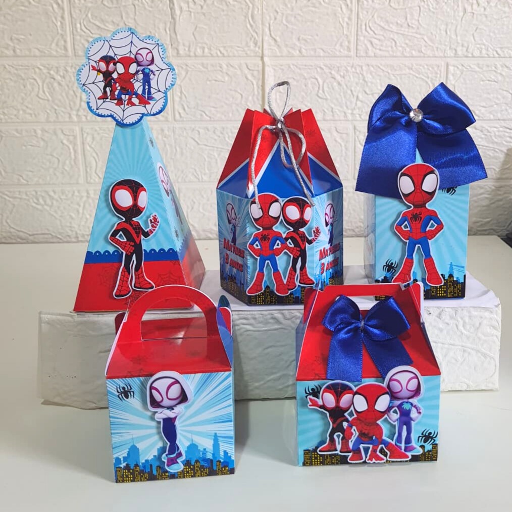 Kit Festa Personalizados SPIDEY E SEU AMIGOS ESPETACULARES - Caixinhas para Lembrancinhas Aniversario HOMEM ARANHA CUTE