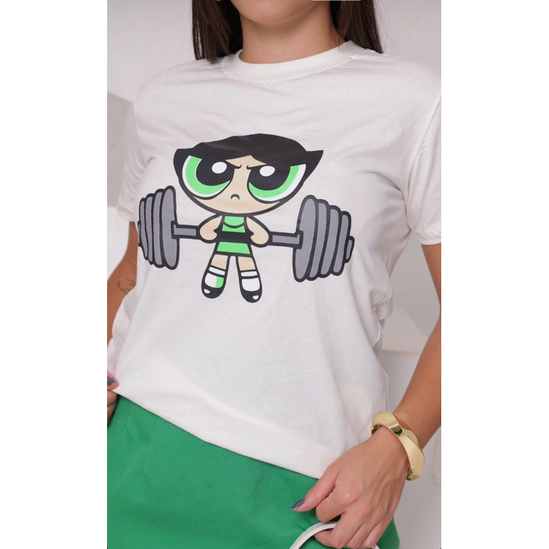 Blusa personagem Meninas Super Poderosa Malhando Camiseta Academia Gym Fitness