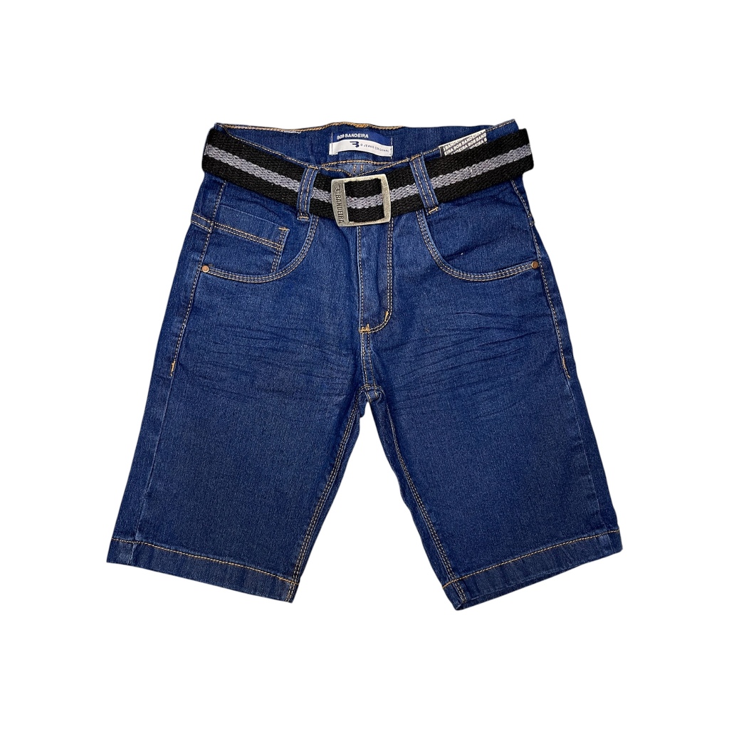 Short Jeans de Menino com Cinto e Ajuste na Cintura Verão Bermuda Escolar Infantil Juvenil 10 ao 16