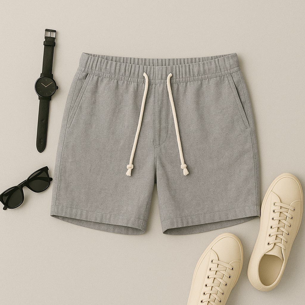 Bermuda Linho Tecido Lavado Short Verão Praia Casual Com Bolsos