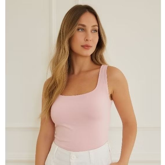 Regata Feminina Básica Suplex Premium Decote Quadrado Elegante em Oferta na Shopee