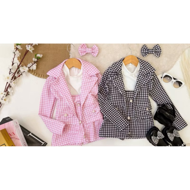 conjunto 3 peças blusa, short saia e blazer infantil menina tamanhos 2,4,6,8 anos