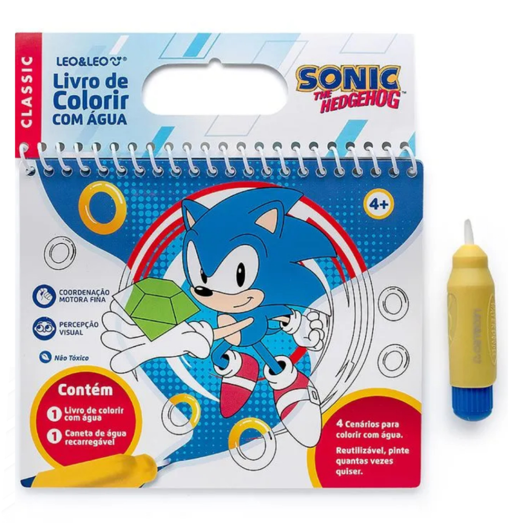 Livro de Colorir com Água SONIC Opp bag - contém 4 páginas + 1 Pincel de água Leo&Leo