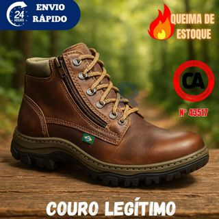 Bota Segurança coturno Botina Unissex Masculina Feminina Confortável Com CA 43517 Couro Legitimo em Oferta na Shopee