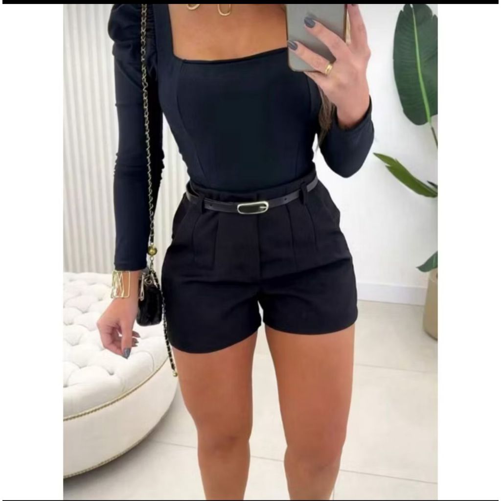 Short alfaiataria ziper lateral acompanha o cinto estilo social casual sob medida em Oferta na Shopee