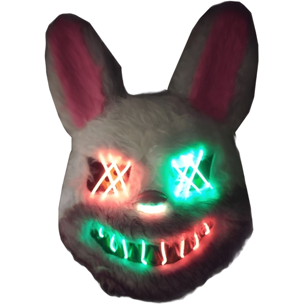 Máscara Coelho Luz Led Neon com 2 Cores Festa Halloween Fantasias Terror Assustador Sangrento do Mal