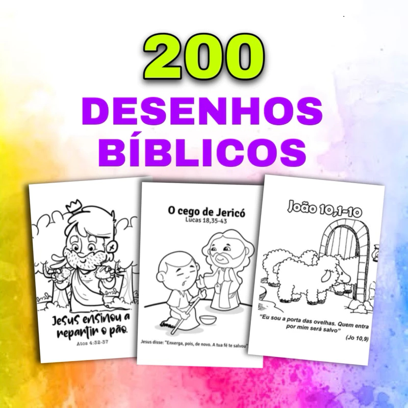 200 ou 100 Desenhos Bíblicos para Colorir - Folhas soltas tamanho A4✨