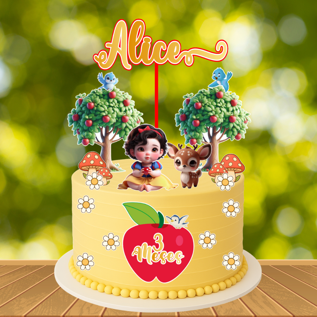 Topo de Bolo Branca de Neve Cute - Baby | Topper para Bolo | Branca de Neve Cute - Baby | Personalizado Aniversário