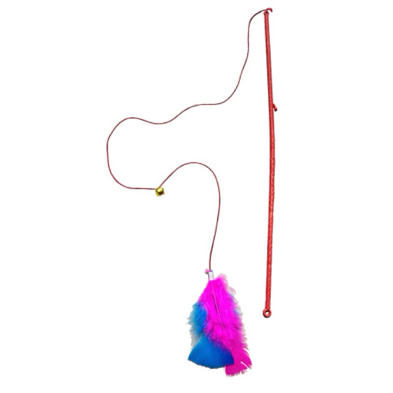 Brinquedo varinha para gatos interativo de penas coloridas