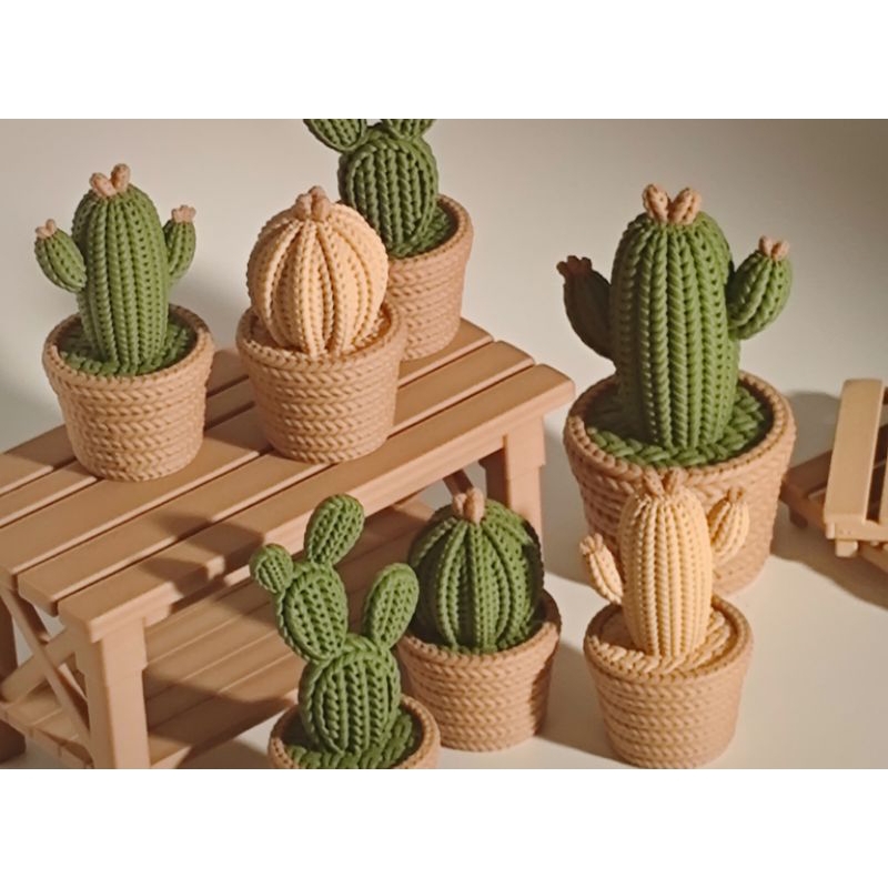 NOVIDADE!! Kit Cactos Decorativos 3D com Vaso Tricô – Decoração para sala – Escritório Minimalista e Moderna em Oferta na Shopee