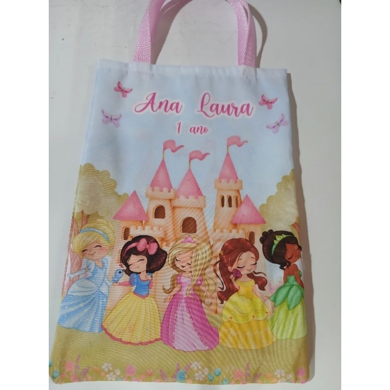 sacolinha Ecobag personalizada aniversário Princesas cut 19x29cm