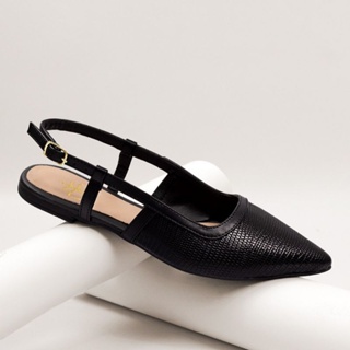 Sapatilha Slingback preta sem salto Napa Lizart confortável em Oferta na Shopee
