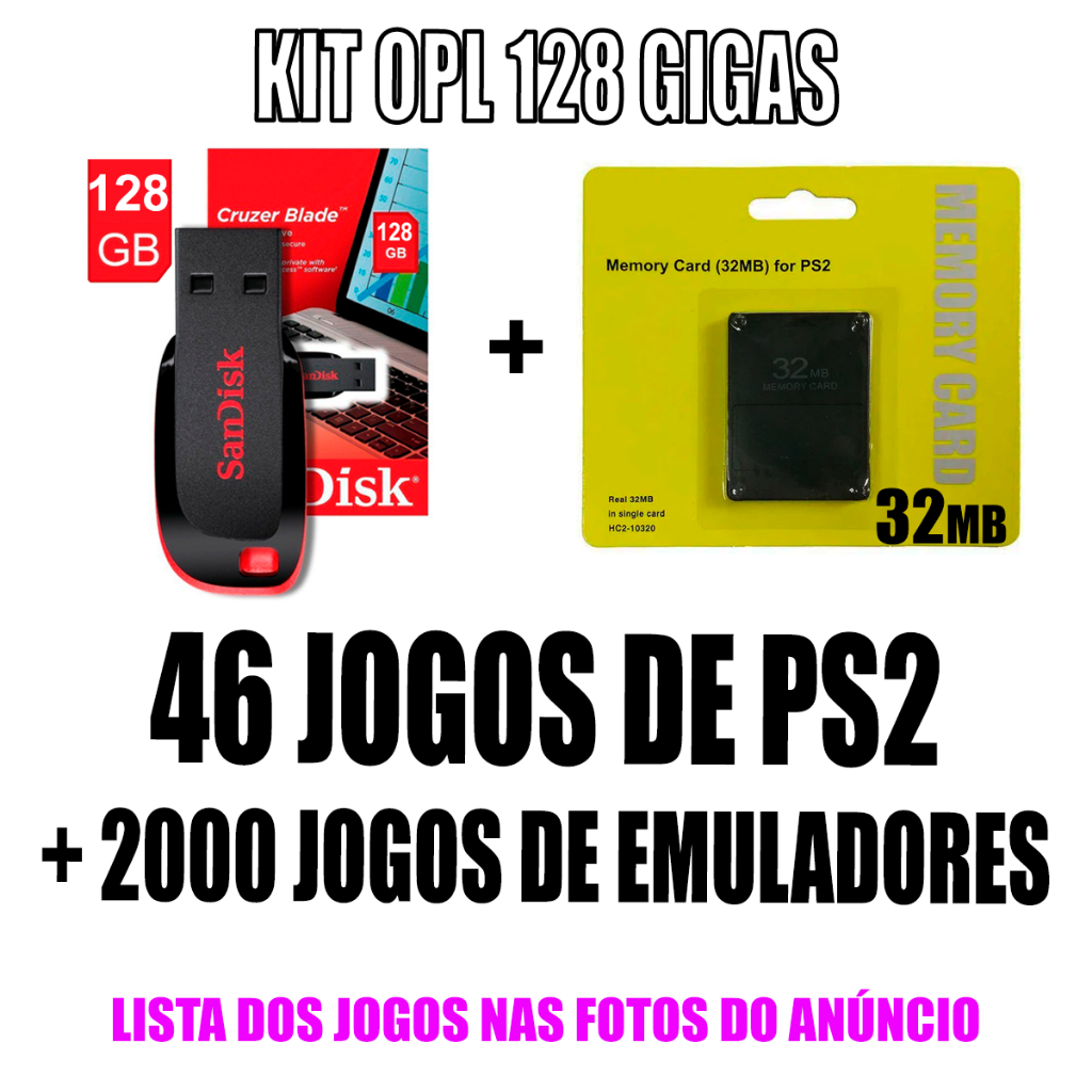 Memory Card OPL + Pendrive 128Gb Com Jogos