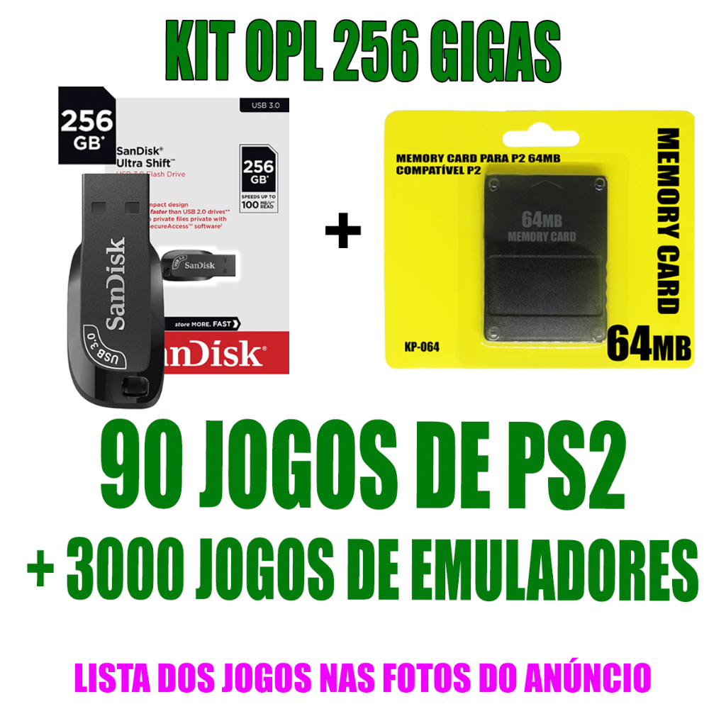 Memory Card OPL + Pendrive 256Gb Com Jogos
