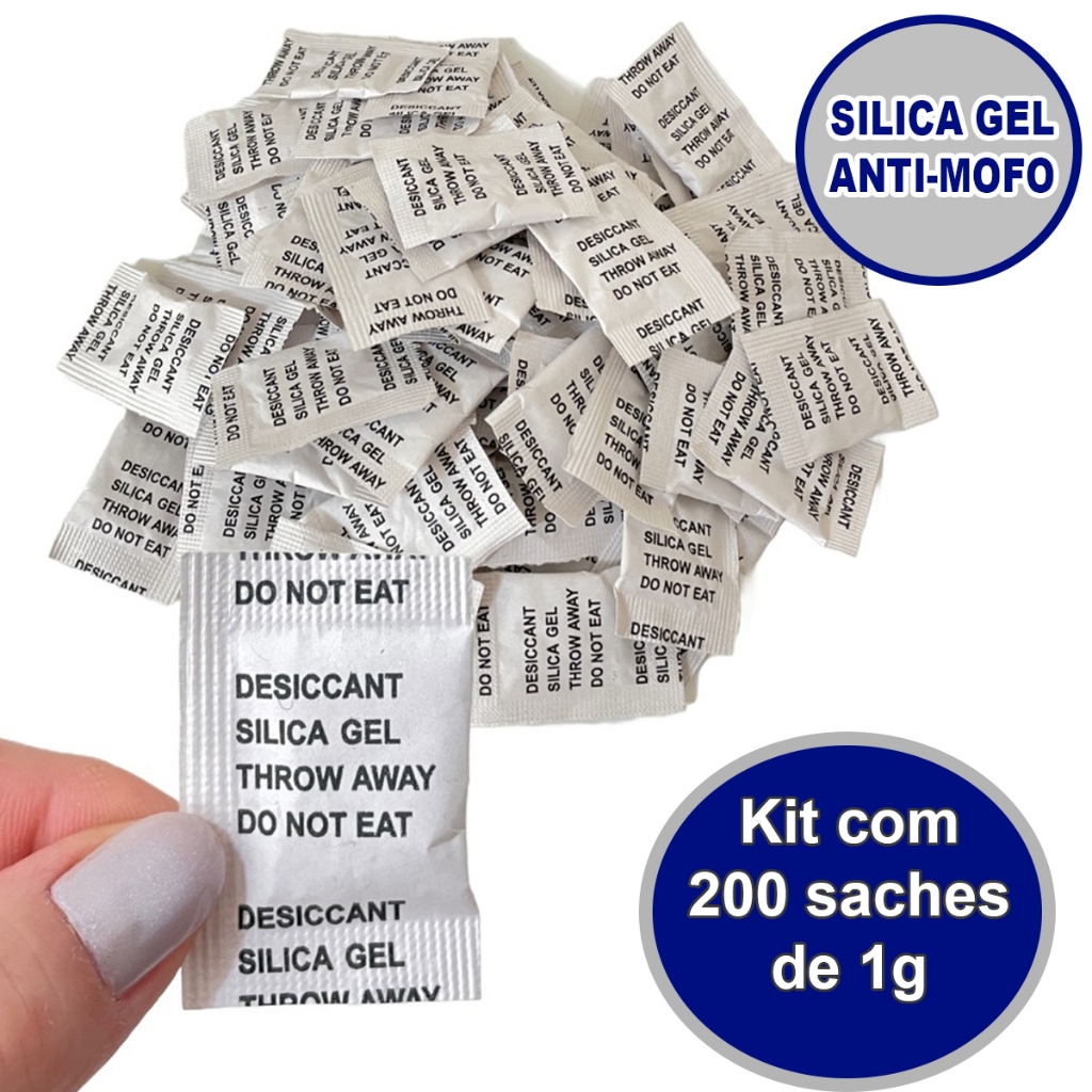 Silica Gel Desumidificador Anti Mofo Tira Umidade Kit com 200 unidades de 1g