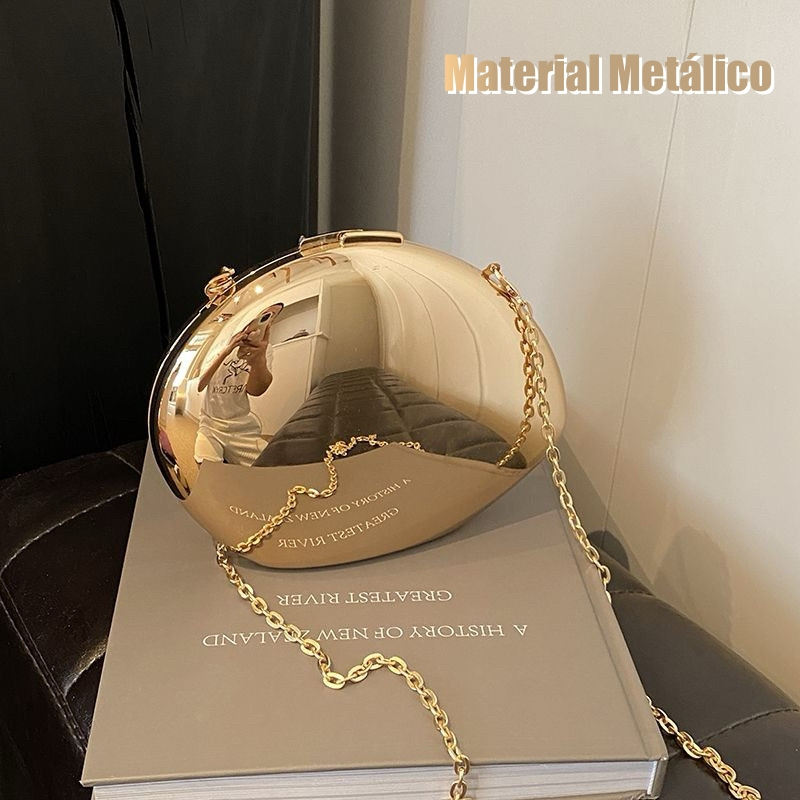 Bolsa Clutch Espelhada Metálica Formato Semente - Elegância e Estilo para Festas188-27