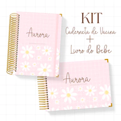 KIT Caderneta de Vacina + Livro do Bebê Personalizado Tema Margaridas