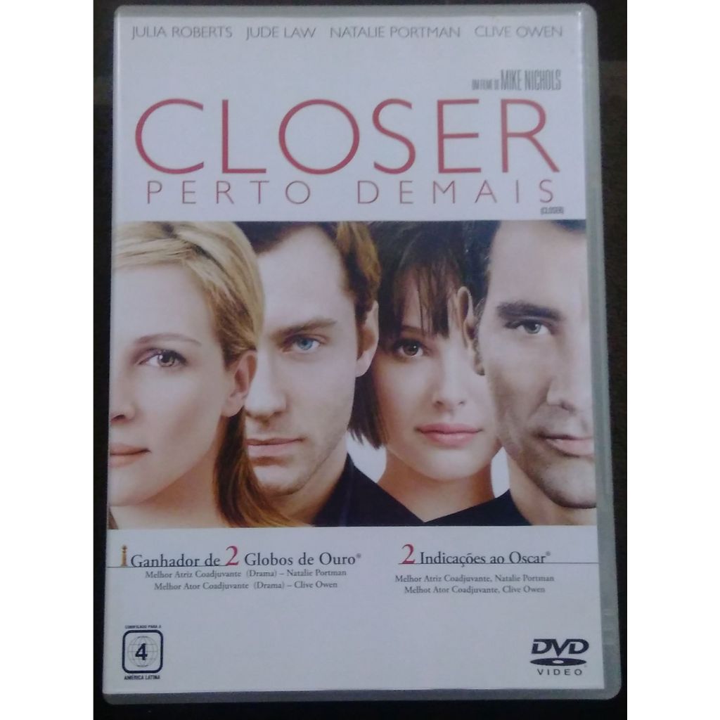 DVD Closer - Perto Demais, Julia Roberts, Jude Law, Natalie Portman, Clive Owen, Mike Nichols