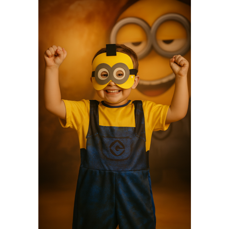 FANTASIA INFANTIL MACACÃO MINIONS COM MÁSCARA DE EVA PARA MENINOS NAS FESTAS ANIVERSÁRIOS E CARNAVAL em Oferta na Shopee