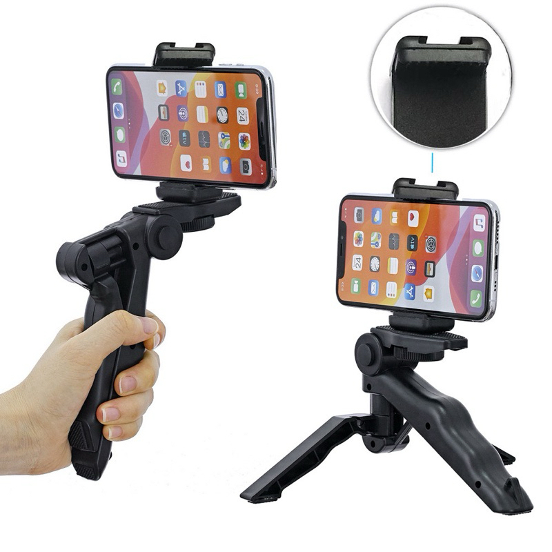 Tripé Pistola de Mão 2 em 1 com Suporte para Celular Mesa e Portátil Ajustável p/ Fotos e Vídeos