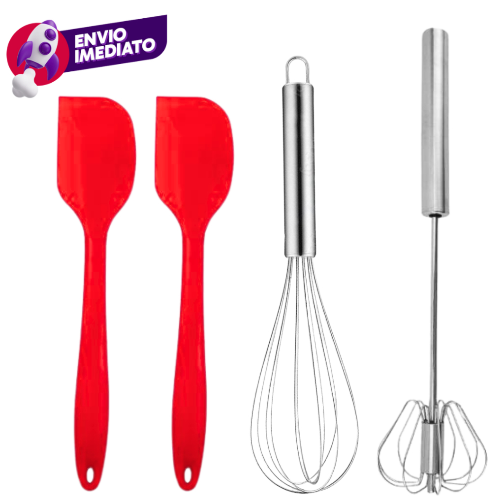Kit 04 Pç: Mixer Semi Automático + Batedor Claras Fouet Inox + 02 Espátula Pão Duro Silicone Massas