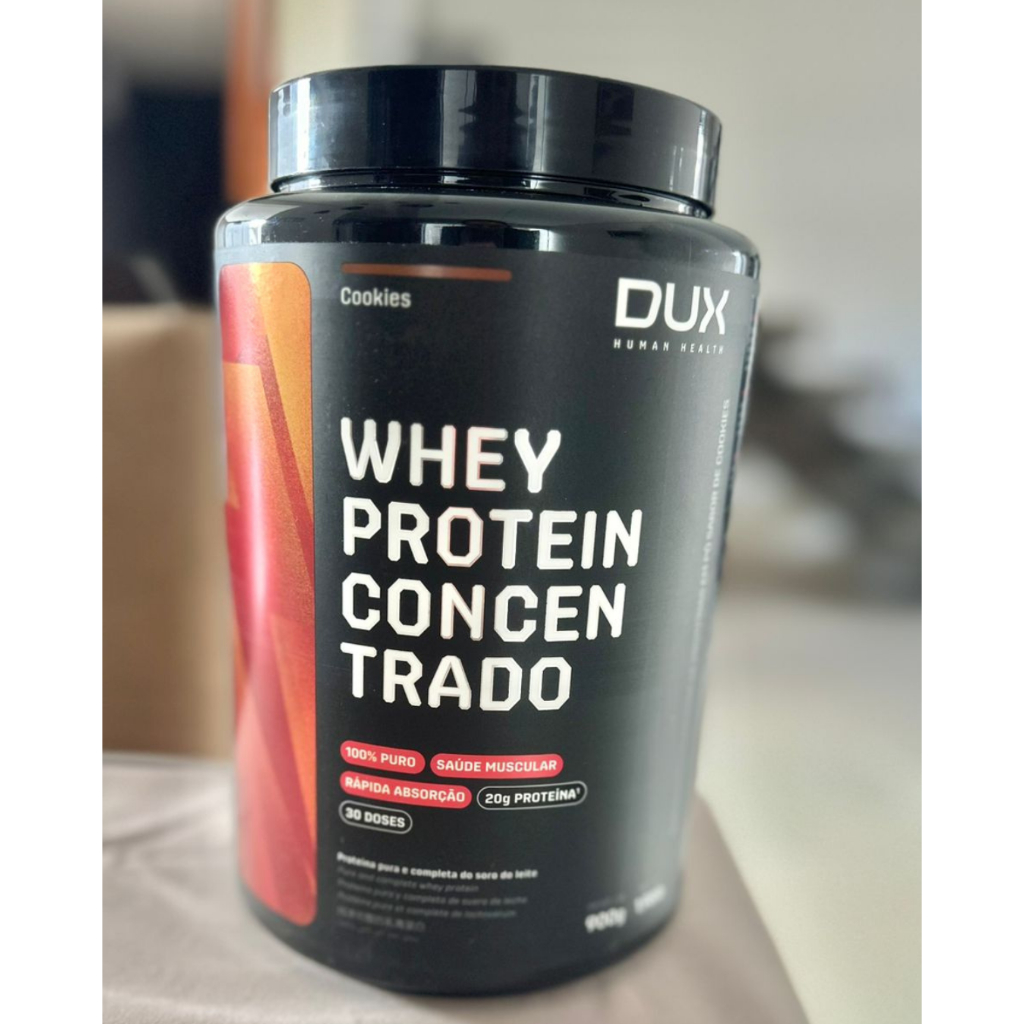 100% Whey Dux concentrado - 900g Sabores - Morango - Chocolate - Baunilha - Cookies - Butter cookies - Capuccino