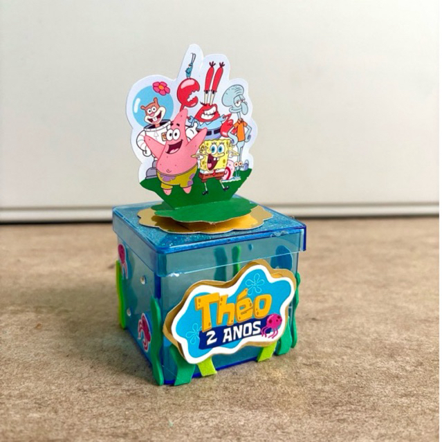 Lembrancinha Caixa acrílica personalizada Bob Esponja - festa/aniversário