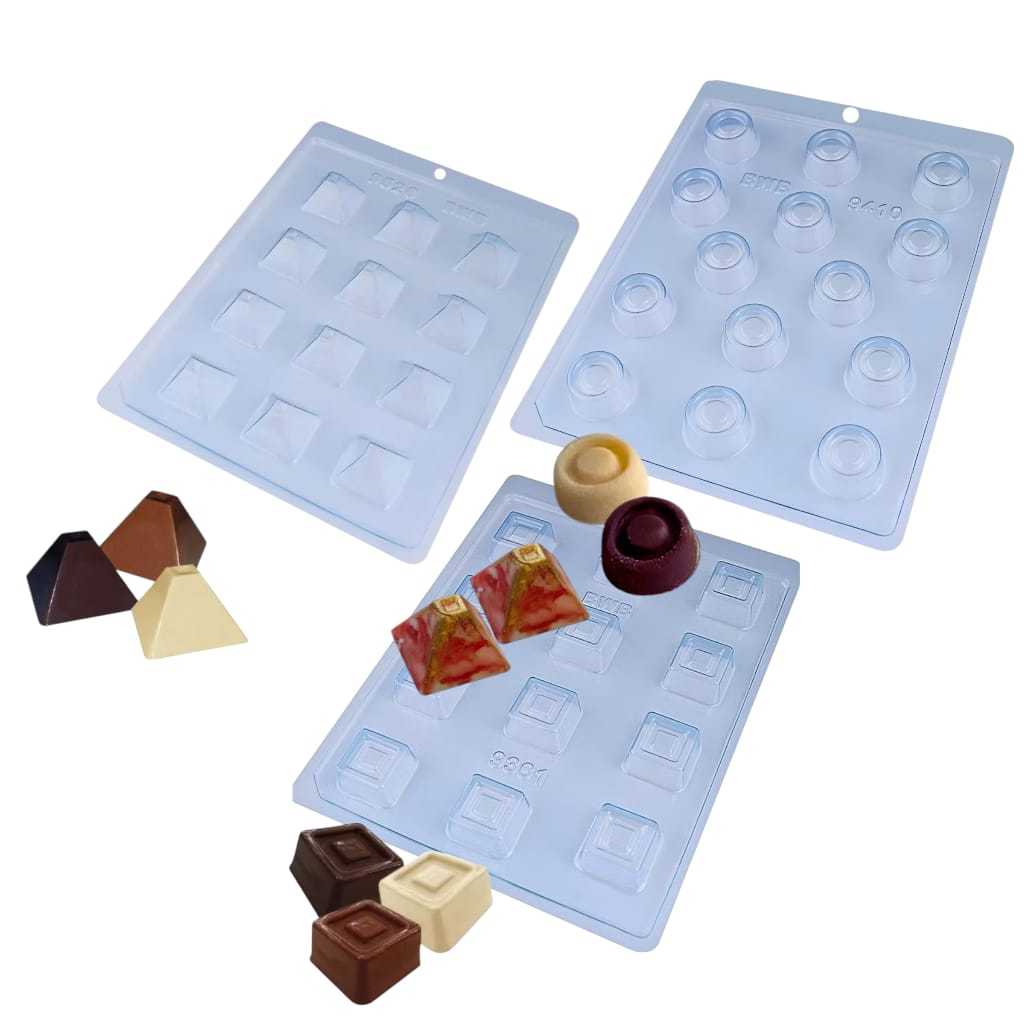 Kit 3 formas BWB simples - bombons Geométricos (9526/9361/9410)- forma para Doces finos. em Oferta na Shopee