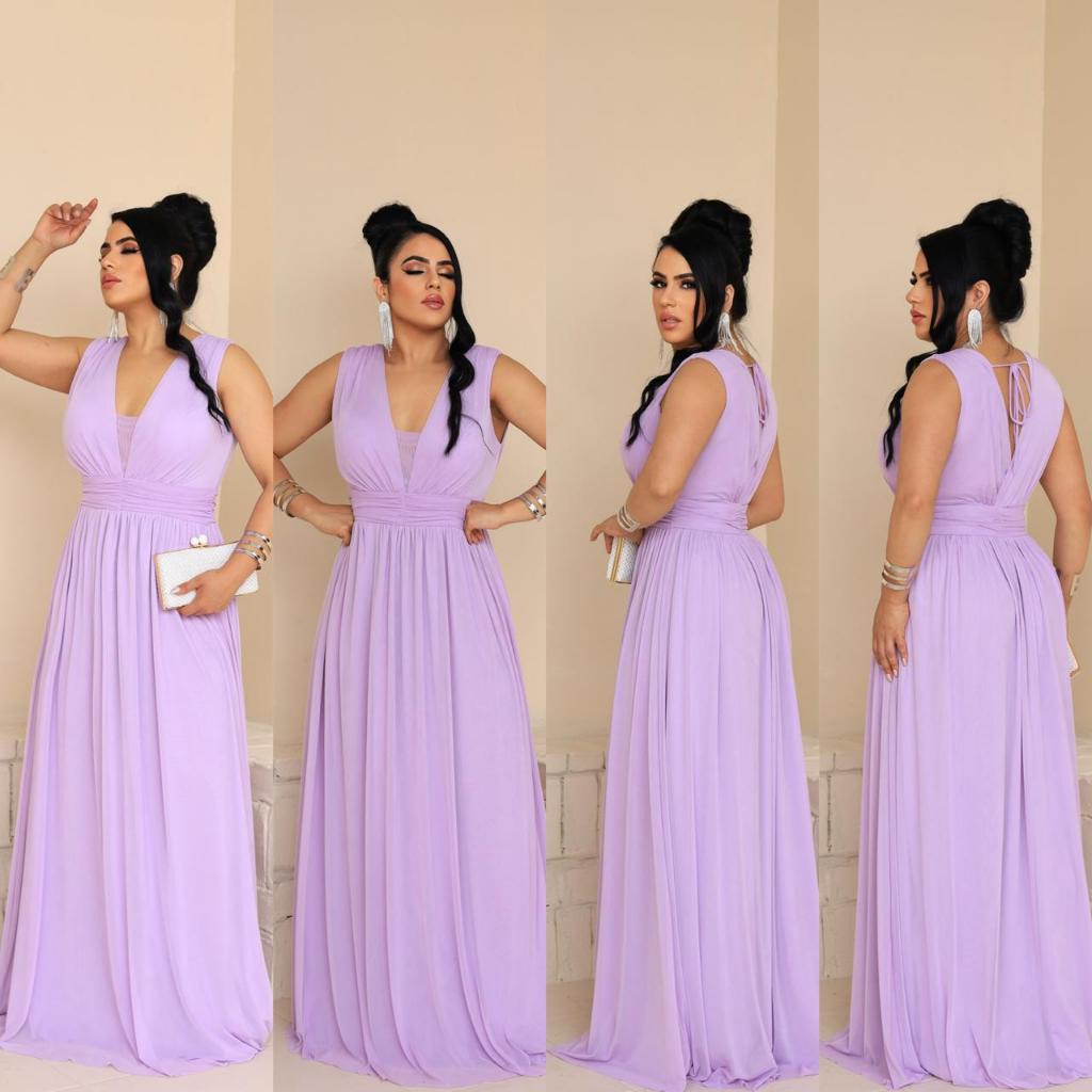 Vestido Para Festa longo Com Decote V Renda regata,Convidadas, Madrinha, Formatura, Casamento . em Oferta na Shopee