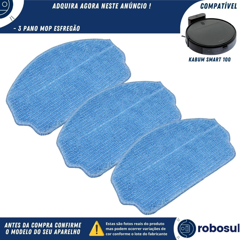 Kit 3 Refil Pano Mop Para Robô Aspirador Kabum Smart 100