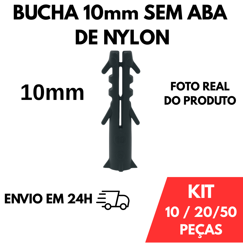 Bucha 10mm Sem Anel / Sem Aba De Nylon - Kit Com 10 /20 / 50 Unidades