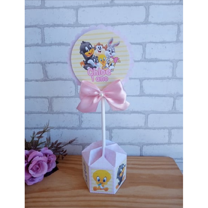 Pegue e Monte Caixa Sextavada Pequena Looney Tunes Baby Centro de Mesa Lembrancinha Festa Infantil