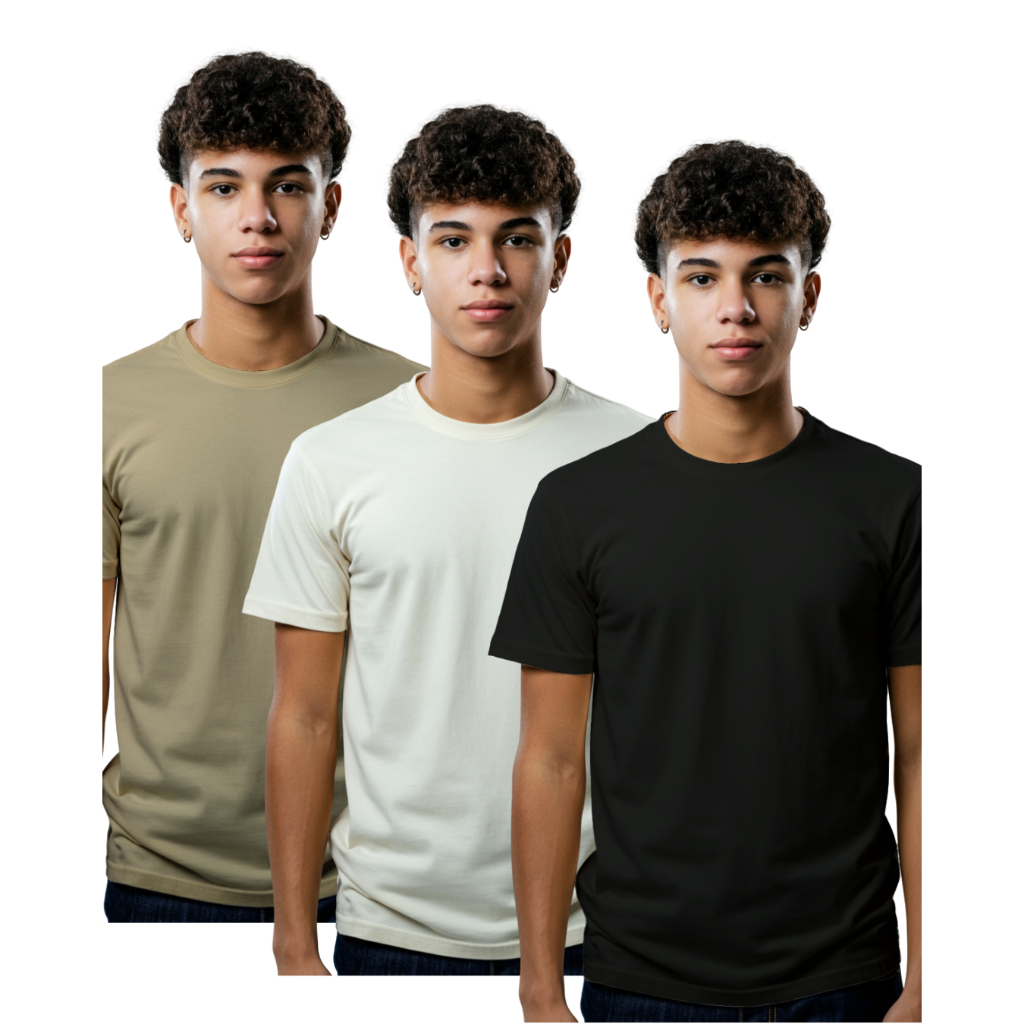 Kit 3 Camisetas Algodão Premium | Básicas, Confortáveis e Econômicas