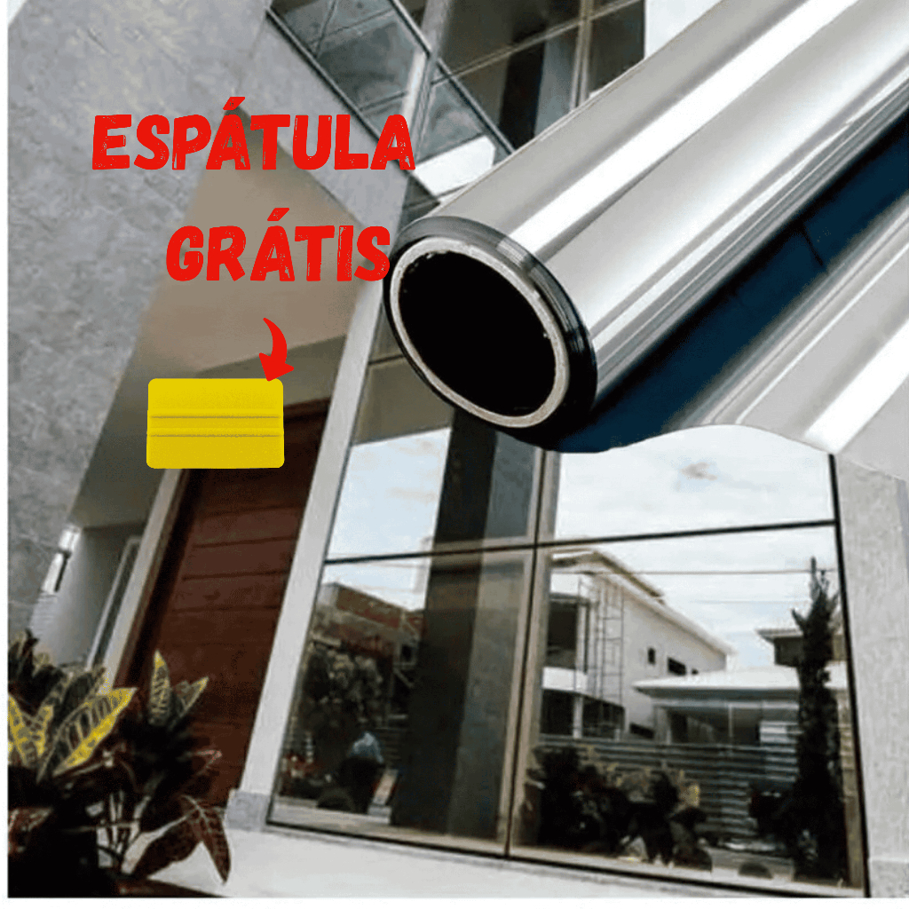 Película Tipo Insulfilm Prata Espelhada, Refletiva, G5, Poliéster profissional, 75cm de largura