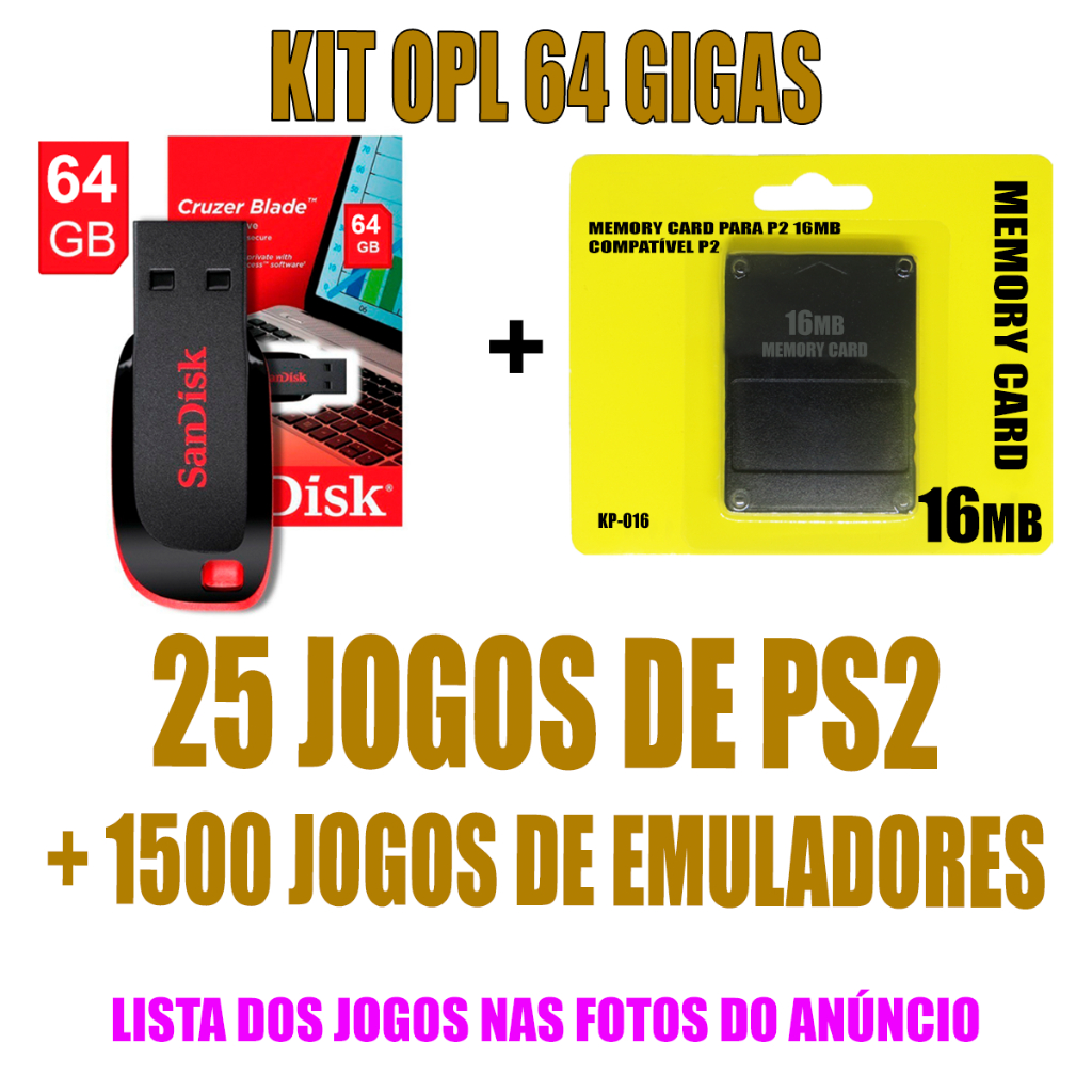 Memory Card OPL + Pendrive 64Gb Com Jogos