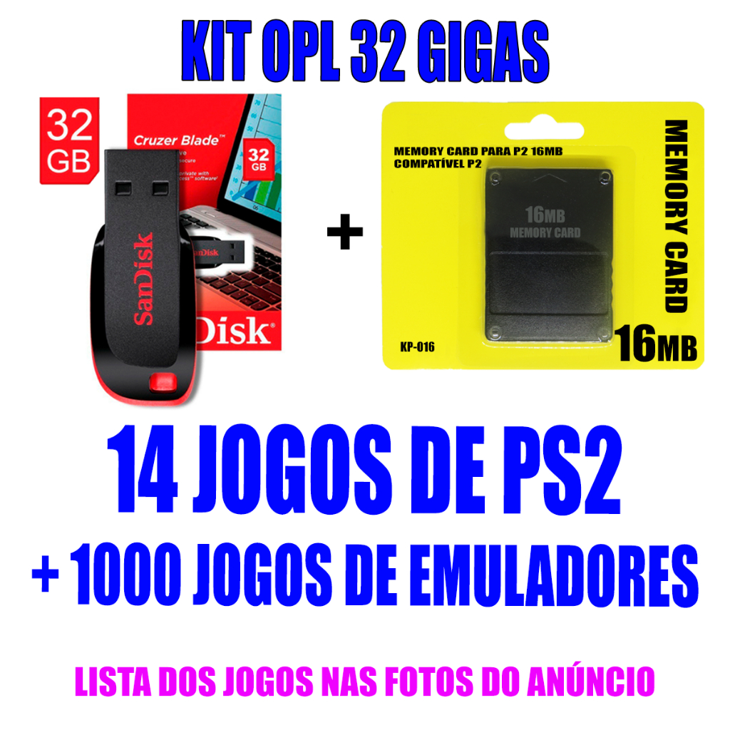 Memory Card OPL + Pendrive 32Gb Com Jogos