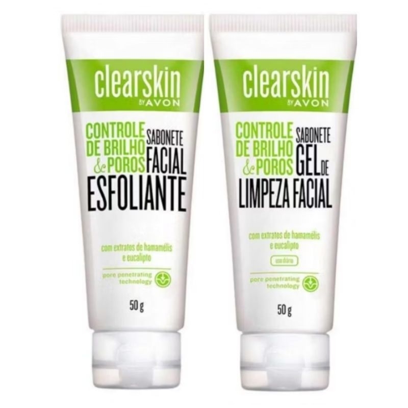 Sabonete Facial Esfoliante Avon Clearskin ou Gel de Limpeza Facial Controle De Brilho e Poros -50g em Oferta na Shopee