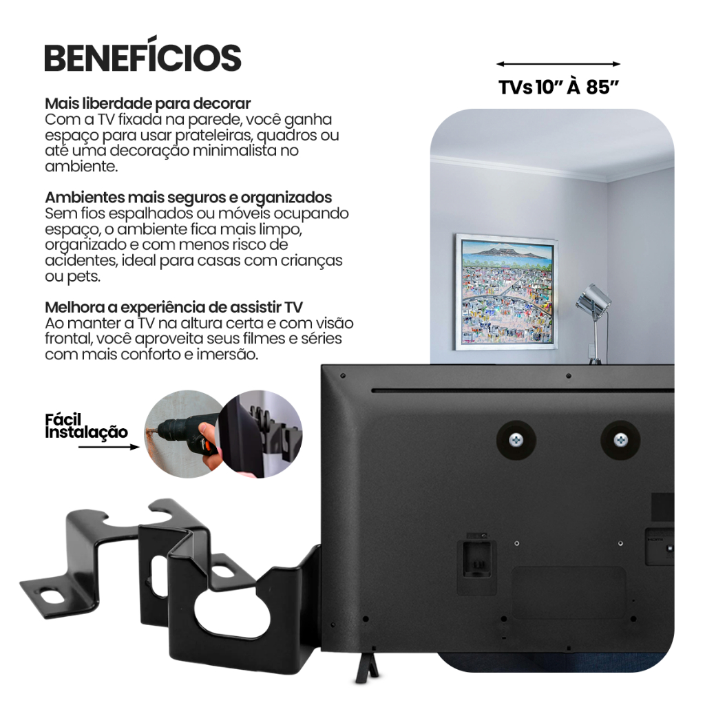 Suporte Universal Fixo Para Smart TV LED LCD Parede Painel 10 24 32 40 50 55 60 75 80 85 Polegadas