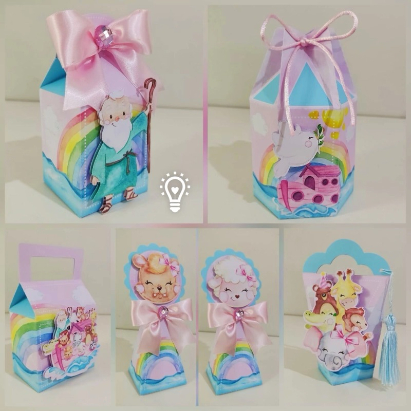 Kit Festa Caixinhas, lembrancinhas personalizada Pegue e Monte Chá Revelação e Aniversário Arca de Noé Menina