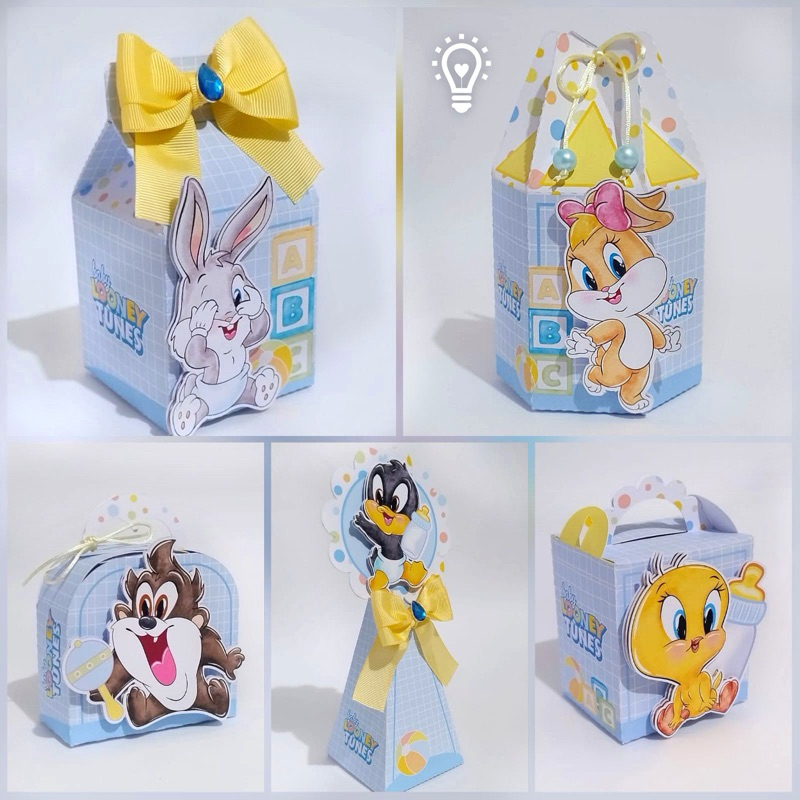 Kit Festa Caixinhas, lembrancinhas personalizada Pegue e Monte Chá Revelação e Aniversário Looney Tunes Baby