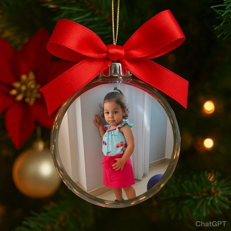 Kit 3/6/9/12 Bola de Natal Personalizada com foto e laço, 6,5cm acrílica transparente, com Laço vermelho, verde, dourado