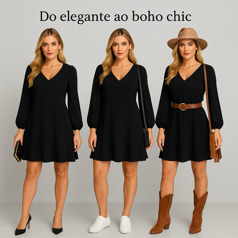Vestido Manga Longa Valentina - P ao GG - Preto | Elegância e Poder na Medida Certa