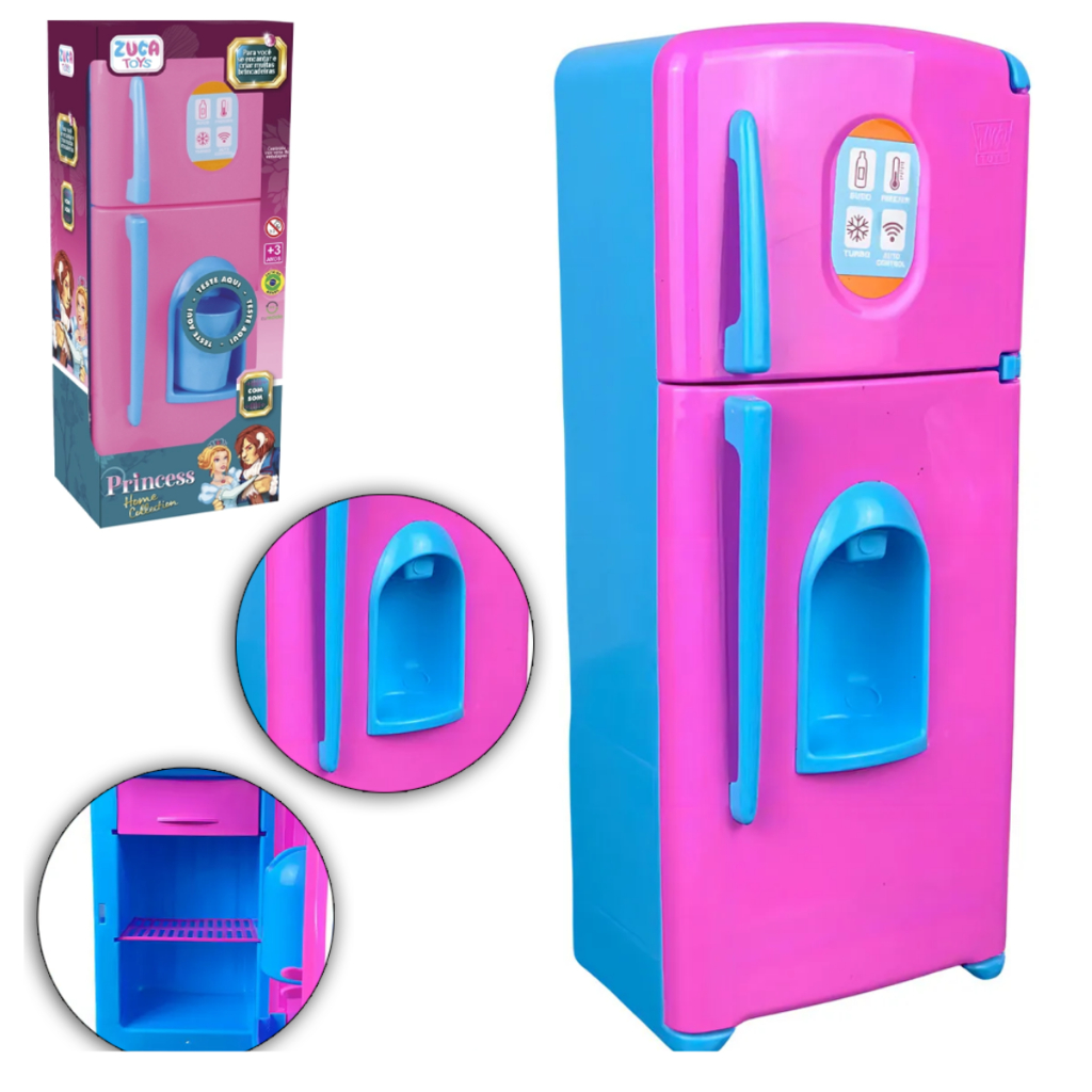 KIT COZINHA INFANTIL COM GELADEIRA + COPO E FORMA DE GELO PRINCESS HOME COLLECTION A BATERIA