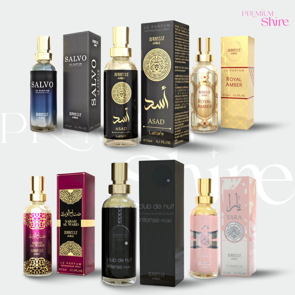 Perfumes Arabes 15ml - Isabelle la Belle (Asad, Yara, Club de nuit, Royal Amber, Khamrah, Sabah) em Oferta na Shopee
